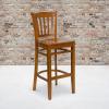 Flash Furniture HERCULES Series Vertical Slat Back Natural Wood Restaurant Barstool(Cherry Wood Seat/Cherry Wood Frame)