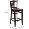 Flash Furniture HERCULES Series Vertical Slat Back Natural Wood Restaurant Barstool(Mahogany Wood Seat/Mahogany Wood Frame)