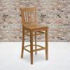 Flash Furniture HERCULES Series Vertical Slat Back Natural Wood Restaurant Barstool(Natural Wood Seat/Natural Wood Frame)