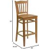 Flash Furniture HERCULES Series Vertical Slat Back Natural Wood Restaurant Barstool(Natural Wood Seat/Natural Wood Frame)