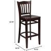 Flash Furniture HERCULES Series Vertical Slat Back Natural Wood Restaurant Barstool(Walnut Wood Seat/Walnut Wood Frame)