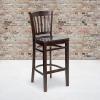 Flash Furniture HERCULES Series Vertical Slat Back Natural Wood Restaurant Barstool(Walnut Wood Seat/Walnut Wood Frame)