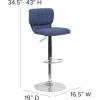 Flash Furniture Jeremy Contemporary White Vinyl Adjustable Height Barstool with Vertical Stitch Back and Chrome Base(Blue Fabric)