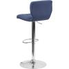 Flash Furniture Jeremy Contemporary White Vinyl Adjustable Height Barstool with Vertical Stitch Back and Chrome Base(Blue Fabric)