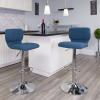 Flash Furniture Jeremy Contemporary White Vinyl Adjustable Height Barstool with Vertical Stitch Back and Chrome Base(Blue Fabric)