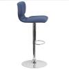 Flash Furniture Jeremy Contemporary White Vinyl Adjustable Height Barstool with Vertical Stitch Back and Chrome Base(Blue Fabric)