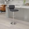 Flash Furniture Jeremy Contemporary White Vinyl Adjustable Height Barstool with Vertical Stitch Back and Chrome Base(Charcoal Fabric)
