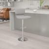Flash Furniture Jeremy Contemporary White Vinyl Adjustable Height Barstool with Vertical Stitch Back and Chrome Base(Gray Fabric)