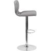 Flash Furniture Jeremy Contemporary White Vinyl Adjustable Height Barstool with Vertical Stitch Back and Chrome Base(Gray Fabric)