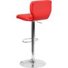 Flash Furniture Jeremy Contemporary White Vinyl Adjustable Height Barstool with Vertical Stitch Back and Chrome Base(Red Vinyl)