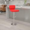 Flash Furniture Jeremy Contemporary White Vinyl Adjustable Height Barstool with Vertical Stitch Back and Chrome Base(Red Vinyl)