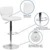 Flash Furniture Jeremy Contemporary White Vinyl Adjustable Height Barstool with Vertical Stitch Back and Chrome Base(White Vinyl)