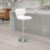 Flash Furniture Jeremy Contemporary White Vinyl Adjustable Height Barstool with Vertical Stitch Back and Chrome Base(White Vinyl)