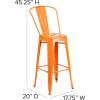 Flash Furniture Kai Commercial 30″ High Indoor-Outdoor Bar Height Stool – White Galvanized Steel Frame – Gray Square All-Weather Poly Resin Seat – Removable Back(Orange/Teak)