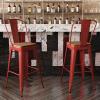 Flash Furniture Kai Commercial 30″ High Indoor-Outdoor Bar Height Stool – White Galvanized Steel Frame – Gray Square All-Weather Poly Resin Seat – Removable Back(Red/Teak)