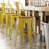 Flash Furniture Kai Commercial 30″ High Indoor-Outdoor Bar Height Stool – White Galvanized Steel Frame – Gray Square All-Weather Poly Resin Seat – Removable Back(Yellow/Teak)