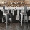 Flash Furniture Kai Commercial 30″ High Indoor-Outdoor Bar Height Stool – White Galvanized Steel Frame – Gray Square All-Weather Poly Resin Seat – Removable Back(Silver/Gray)