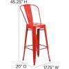 Flash Furniture Kai Commercial 30″ High Indoor-Outdoor Bar Height Stool – White Galvanized Steel Frame – Gray Square All-Weather Poly Resin Seat – Removable Back(Red/Red)