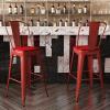 Flash Furniture Kai Commercial 30″ High Indoor-Outdoor Bar Height Stool – White Galvanized Steel Frame – Gray Square All-Weather Poly Resin Seat – Removable Back(Red/Red)