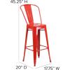 Flash Furniture Kai Commercial 30″ High Indoor-Outdoor Bar Height Stool – White Galvanized Steel Frame – Gray Square All-Weather Poly Resin Seat – Removable Back(Red/Teak)
