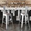 Flash Furniture Kai Commercial 30″ High Indoor-Outdoor Bar Height Stool – White Galvanized Steel Frame – Gray Square All-Weather Poly Resin Seat – Removable Back(White/Gray)