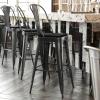 Flash Furniture Kai Commercial 30″ High Indoor-Outdoor Bar Height Stool – White Galvanized Steel Frame – Gray Square All-Weather Poly Resin Seat – Removable Back(Black/Black)