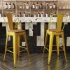 Flash Furniture Kai Commercial 30″ High Indoor-Outdoor Bar Height Stool – White Galvanized Steel Frame – Gray Square All-Weather Poly Resin Seat – Removable Back(Yellow/Teak)