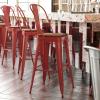 Flash Furniture Kai Commercial 30″ High Indoor-Outdoor Bar Height Stool – White Galvanized Steel Frame – Gray Square All-Weather Poly Resin Seat – Removable Back(Red/Teak)