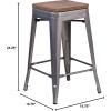 Flash Furniture Lincoln 24″ High Backless Clear Coated Metal Counter Height Stool with Square Wood Seat(1)