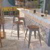 Flash Furniture Lincoln 24″ High Backless Clear Coated Metal Counter Height Stool with Square Wood Seat(4)
