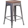 Flash Furniture Lincoln 24″ High Backless Clear Coated Metal Counter Height Stool with Square Wood Seat(4)