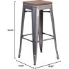 Flash Furniture Lincoln 30″ High Backless Clear Coated Metal Barstool with Square Wood Seat(1)