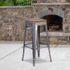 Flash Furniture Lincoln 30″ High Backless Clear Coated Metal Barstool with Square Wood Seat(1)