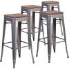 Flash Furniture Lincoln 30″ High Backless Clear Coated Metal Barstool with Square Wood Seat(4)