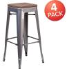 Flash Furniture Lincoln 30″ High Backless Clear Coated Metal Barstool with Square Wood Seat(4)