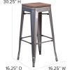 Flash Furniture Lincoln 30″ High Backless Clear Coated Metal Barstool with Square Wood Seat(4)
