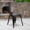 Flash Furniture Luke Commercial Grade 4 Pack Black-Antique Gold Metal Indoor-Outdoor Stackable Chair