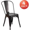 Flash Furniture Luke Commercial Grade 4 Pack Black-Antique Gold Metal Indoor-Outdoor Stackable Chair
