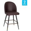 Flash Furniture Lyla Commercial Grade Modern Armless Counter Stools-Brown LeatherSoft Upholstery-26″ Barstool-Contoured Backrest-Steel Frame & Footrest-Set of 2