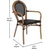 Flash Furniture Marseille Indoor/Outdoor Commercial Bistro Stack Chair – Curved Arms – Black Textilene Back and Seat – Natural Bamboo Print Metal Frame(Black/Natural Frame)