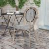 Flash Furniture Marseille Indoor/Outdoor Commercial Bistro Stack Chair – Curved Arms – Black Textilene Back and Seat – Natural Bamboo Print Metal Frame(Black & White/Light Natural Frame)