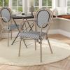 Flash Furniture Marseille Indoor/Outdoor Commercial Bistro Stack Chair – Curved Arms – Black Textilene Back and Seat – Natural Bamboo Print Metal Frame(Black & White/Light Natural Frame)