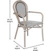 Flash Furniture Marseille Indoor/Outdoor Commercial Bistro Stack Chair – Curved Arms – Black Textilene Back and Seat – Natural Bamboo Print Metal Frame(Black & White/Light Natural Frame)