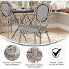 Flash Furniture Marseille Indoor/Outdoor Commercial Bistro Stack Chair – Curved Arms – Black Textilene Back and Seat – Natural Bamboo Print Metal Frame(Black & White/Light Natural Frame)
