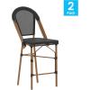 Flash Furniture Marseille Indoor/Outdoor Commercial Bistro Stacking Counter Stool – Black Textilene Back and Seat – Natural Bamboo Print Metal Frame, 2 Pack(Black/Natural Frame)