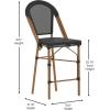 Flash Furniture Marseille Indoor/Outdoor Commercial Bistro Stacking Counter Stool – Black Textilene Back and Seat – Natural Bamboo Print Metal Frame, 2 Pack(Black/Natural Frame)