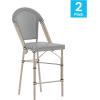 Flash Furniture Marseille Indoor/Outdoor Commercial Bistro Stacking Counter Stool – Black Textilene Back and Seat – Natural Bamboo Print Metal Frame, 2 Pack(Black & White/Light Natural Frame)