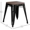 Flash Furniture Metal Dining Table Height Stool with Wooden Seat Set of 4 – Backless Teal Kai Commercial Grade Stool – Kai 18″ Stackable Dining Chairs(Black)