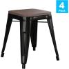 Flash Furniture Metal Dining Table Height Stool with Wooden Seat Set of 4 – Backless Teal Kai Commercial Grade Stool – Kai 18″ Stackable Dining Chairs(Black)