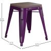 Flash Furniture Metal Dining Table Height Stool with Wooden Seat Set of 4 – Backless Teal Kai Commercial Grade Stool – Kai 18″ Stackable Dining Chairs(Purple)
